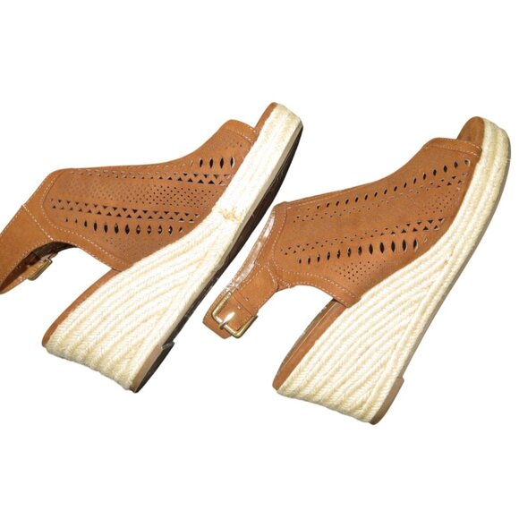 Liz Claiborne Brown Espadrille Leather Lazer Cut Platform Comfort Wedge Sandal 8 - Picture 8 of 11